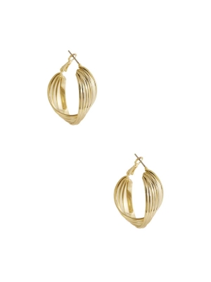 Gold Women's GUESS 14KT Twirl Hoop Earrings | USA06XNPIW