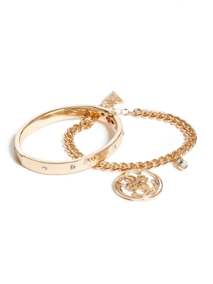 Gold Women's GUESS Cadence Gold-Tone Logo Set Bracelet | USA94MIALG