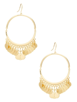 Gold Women's GUESS Coin Hoop Earrings | USA16XDVMJ