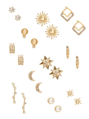 Gold Women's GUESS Glamour Stud Set Earrings | USA69VXAKT