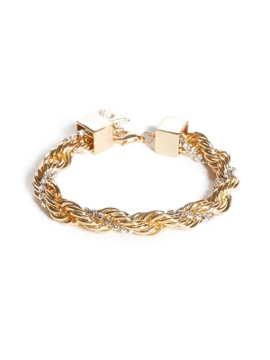 Gold Women's GUESS Gold-Tone Braided Bracelet | USA41OUPTS