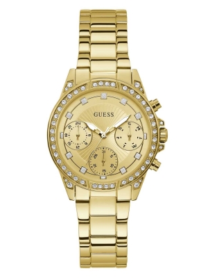 Gold Women's GUESS Gold-Tone Chrono-Look Watches | USA48HMQEP