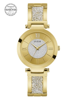 Gold Women's GUESS Gold-Tone Crystal Bangle Analog Watches | USA12YLRDH