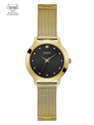 Gold Women's GUESS Gold-Tone Diamond Mesh Watches | USA78OBQAC