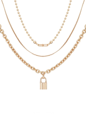 Gold Women's GUESS Gold-Tone Lock Layered Necklace | USA59UVAGN