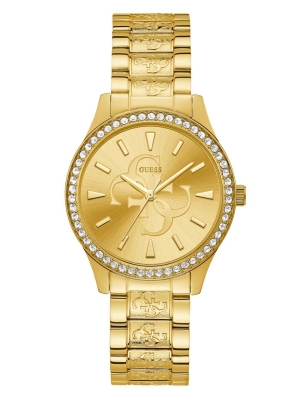 Gold Women's GUESS Gold-Tone Quattro G Analog Watches | USA30XBECH