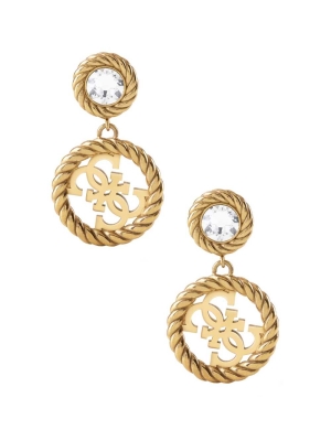 Gold Women's GUESS Gold-Tone Quattro G Logo Drop Earrings | USA24JYIZP