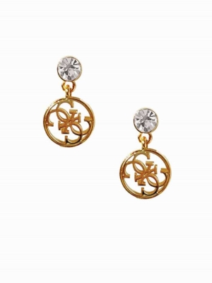 Gold Women's GUESS Gold-Tone Quattro G Logo Drop Earrings | USA39NMHPK