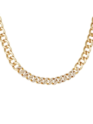 Gold Women's GUESS Gold-Tone Rhinestone Chain Neckline Necklace | USA15XVYRJ