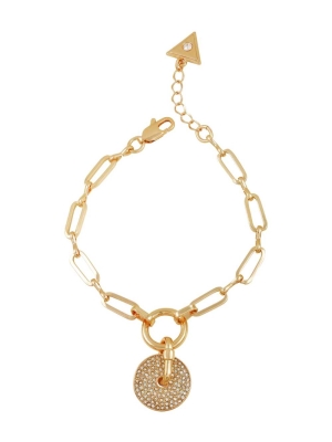 Gold Women's GUESS Gold-Tone Rhinestone Disc Bracelet | USA87FVIRK