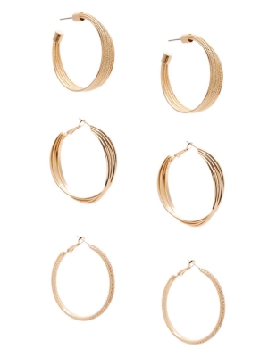 Gold Women's GUESS Gold-Tone Textured Hoop Set Earrings | USA12MSCQY