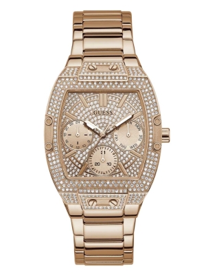 Gold Women's GUESS Rose Gold-Tone Square Multifunction Watches | USA09NUXSA