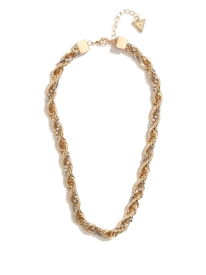 Gold Women's GUESS Textured Chain Collar Necklace | USA81RCYOK