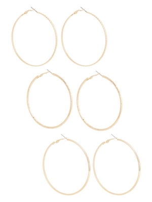 Gold Women's GUESS Textured Gold-Tone Hoop Set Earrings | USA78KJBDY