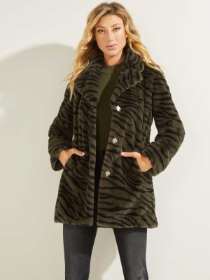 Green Black Women's GUESS Federica Faux-Fur Coats | USA86SWNPX