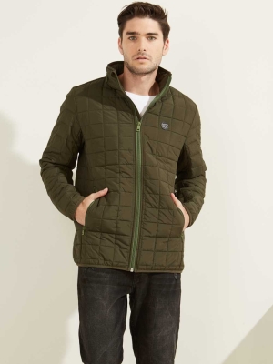 Green Men's GUESS Active Nylon Puffer Jackets | USA40RXZHL