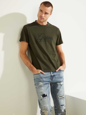 Green Men's GUESS Classical Embroidered Logo T-Shirts | USA70GMIOR