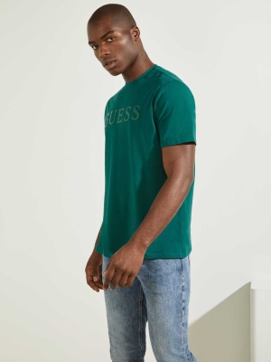 Green Men's GUESS Eco Alphy T-Shirts | USA53VMDPS