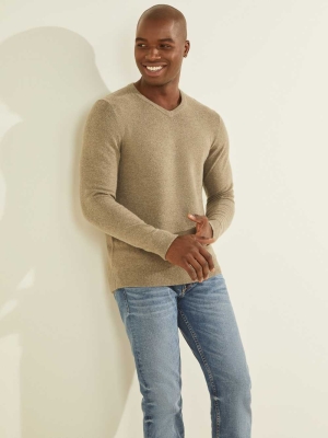 Green Men's GUESS Esmere Wool-Blend V-Neck Sweaters | USA18VECZX