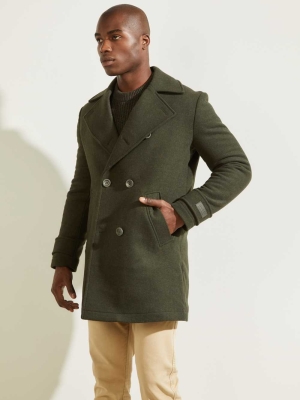 Green Men's GUESS Military Wool-Blend Coats | USA79TARIZ