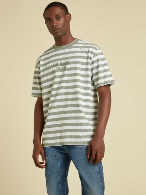 Green Men's GUESS Originals Striped T-Shirts | USA08YKAFP