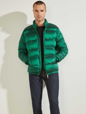 Green Men's GUESS Quilted Puffer Jackets | USA14IFZPS