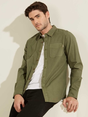 Green Multicolor Men's GUESS Laguna Washed Shirts | USA31PMSUR