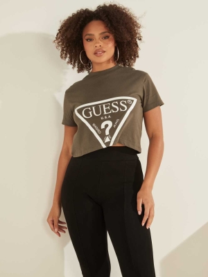 Green Women's GUESS Cropped Logo T-Shirts | USA05ATXOH