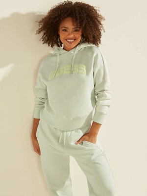 Green Women's GUESS Eco Annetta Hooded Sweatshirt | USA72FWTSO