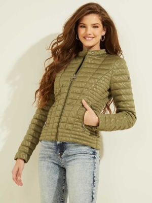 Green Women's GUESS Eco Vona Logo Jackets | USA07ZLIBA