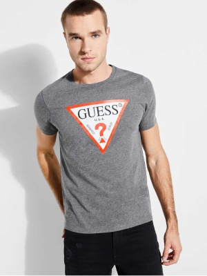 Grey Men's GUESS Classic Logo T-Shirts | USA85QKALW