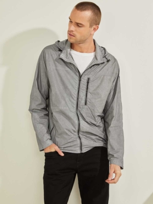 Grey Men's GUESS Denver Reflective Windbreaker | USA14NMDFJ