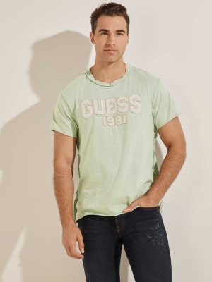 Grey Men's GUESS Eco Raw Patchwork Logo T-Shirts | USA48BPQVL