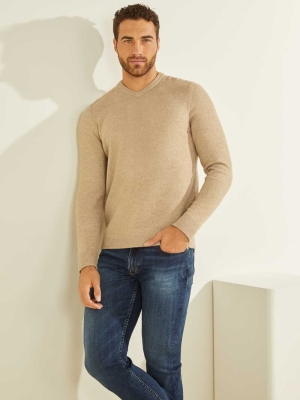 Grey Men's GUESS Esmere Wool-Blend V-Neck Sweaters | USA38SBVCU