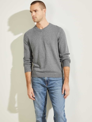 Grey Men's GUESS Owen V-Neck Sweaters | USA61NFHVA