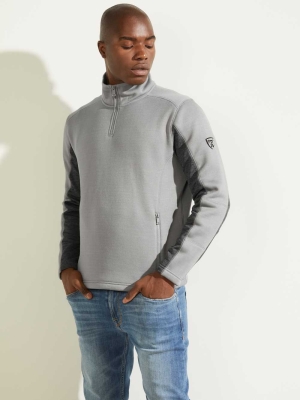 Grey Men's GUESS Runyon Fleece Half-Zip Pullover | USA75MTWIY