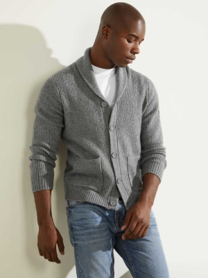 Grey Multicolor Men's GUESS Declan Shawl Cardigan Sweaters | USA60QCUWM