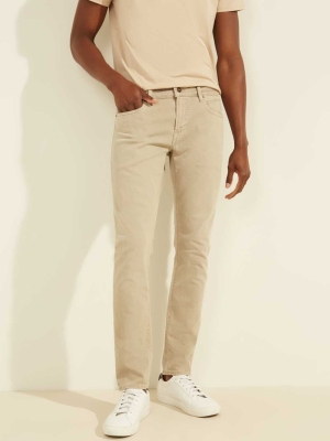 Khaki Men's GUESS Dyed Skinny Jeans | USA42FBRPH