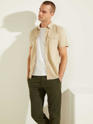 Khaki Men's GUESS Nottingham Western Shirts | USA35QFKIC