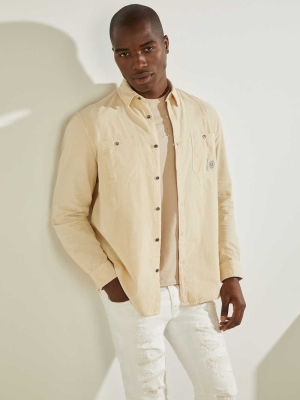 Khaki White Men's GUESS Collins Corduroy Shirts | USA72WIXTR