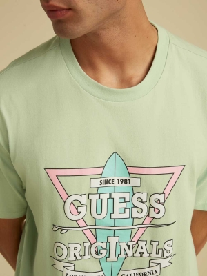 Light Blue Men's GUESS Originals Logo T-Shirts | USA78SLRGH