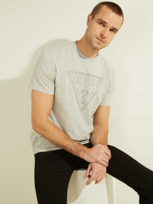 Light Grey Men's GUESS Tonal Logo T-Shirts | USA95SHVZA