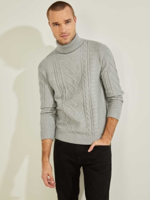 Light Grey Multicolor Men's GUESS Liam Mixed Cable Turtleneck Sweaters | USA29IBZYH