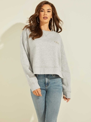 Light Grey Women's GUESS Cintia Logo Crewneck Sweatshirt | USA76UTEPG