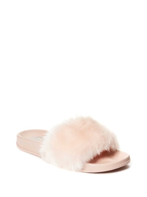 Light Pink Women's GUESS Buffie Leopard Faux-Fur Slide Slide Sandals | USA04LJBNE