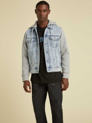 Light Wash Men's GUESS Originals Hooded Denim Jackets | USA63YAZGX