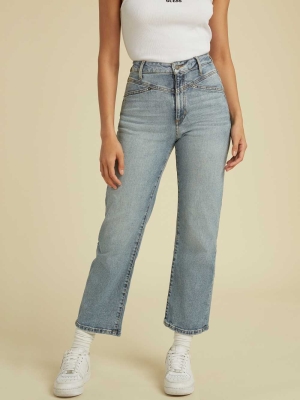 Light Wash Women's GUESS Originals Cropped Mom Jeans | USA54FSQTZ