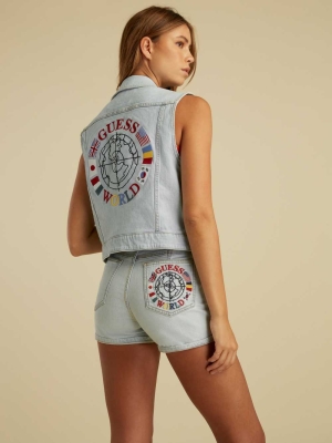 Light Wash Women's GUESS Summer Games Denim Vest | USA76XKOCT