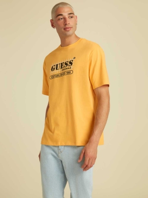 Mango Yellow Men's GUESS Originals Grid T-Shirts | USA28FGMQB