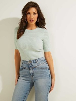 Mint Women's GUESS Naomi Ribbed Half-Sleeve Sweaters | USA40WFBRK